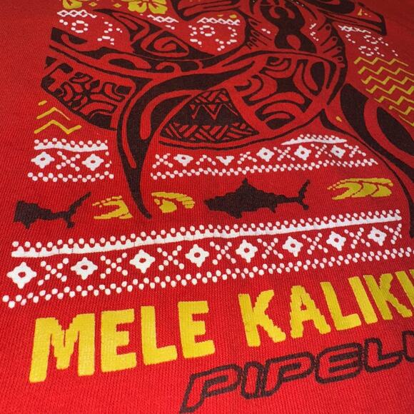 PIPELINE MENS XL HAWAIIAN SHARK CHRISTMAS GRAPHIC T-SHIRT RED COTTON - Picture 7 of 8
